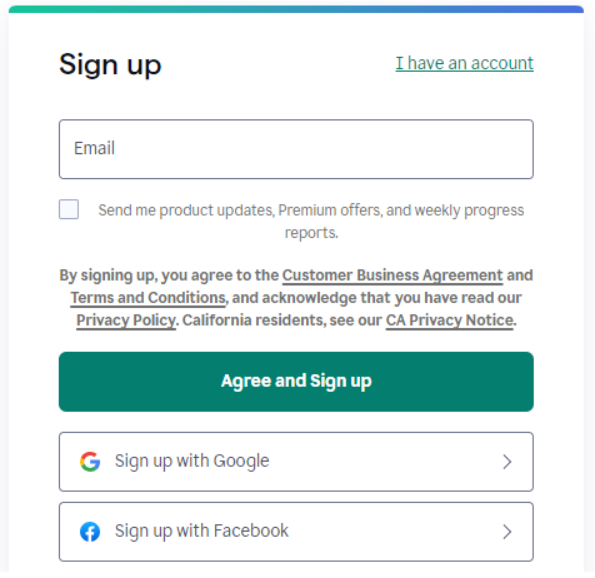 Grammarly Sign Up Page